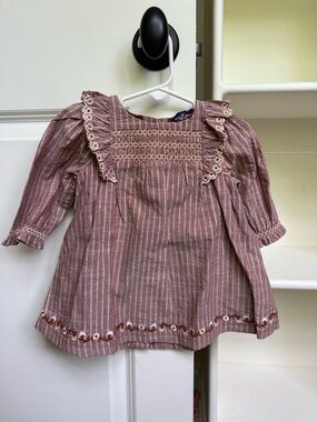 NWOT Baby Girls Mauve Stripe Long-Sleeve Smocked Dress